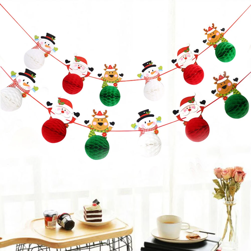 

Christmas Tree Hanging Ornament Santa Snowman Paper Ball Garlands Christmas Holiday Paper Strips Party Decoration Supplies Oc15