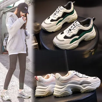 

Yiluan Dad shoes female 2020 Spring new Mesh breathable flat leather women's shoes platform casual shallow sneakers Daddy Shoes