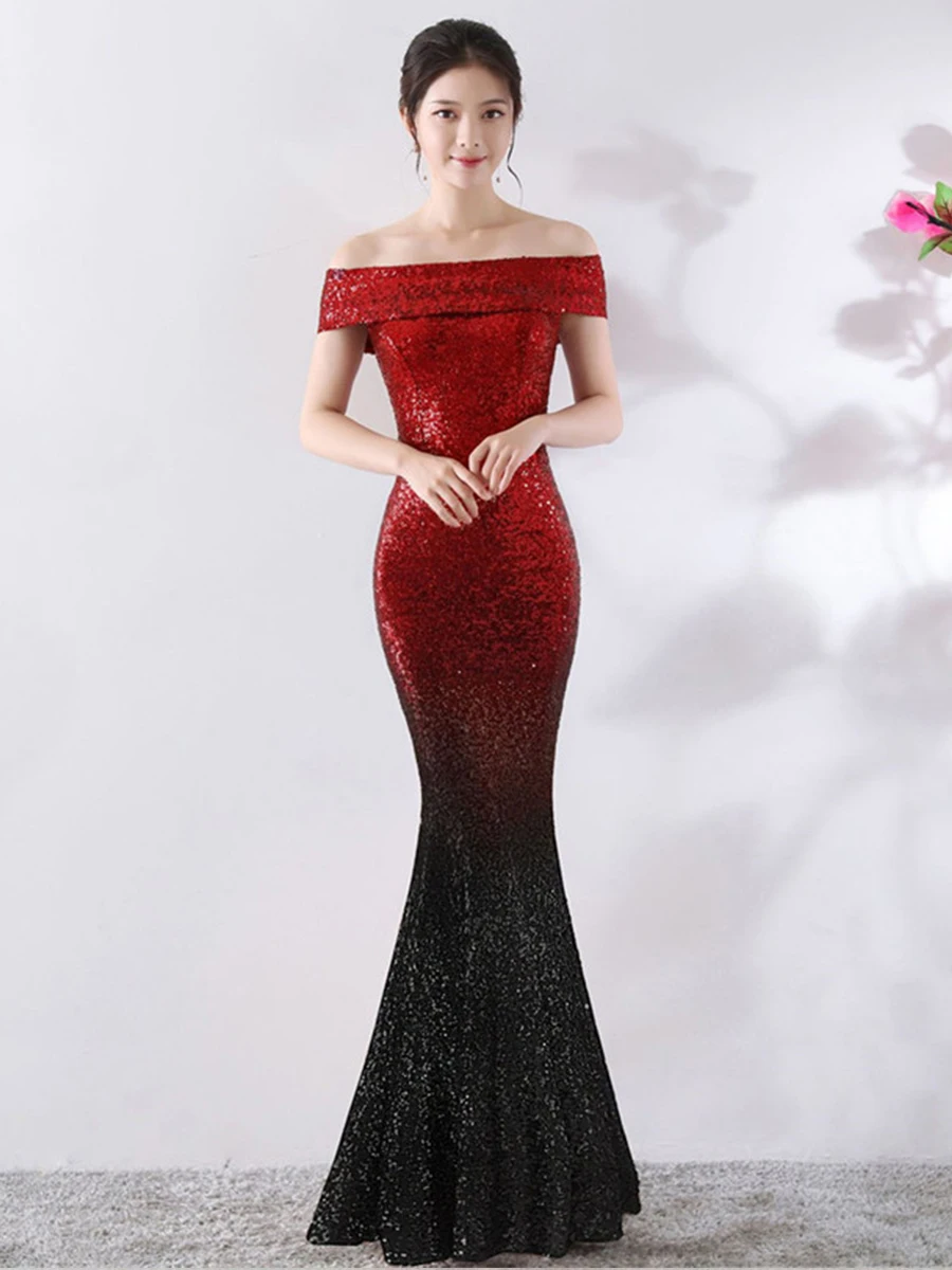 Русалочки, платье, с вырезом лодочкой короткий рукав халат De Soiree с открытыми плечами вечерние платья для Для женщин блестящее вечернее платье C098