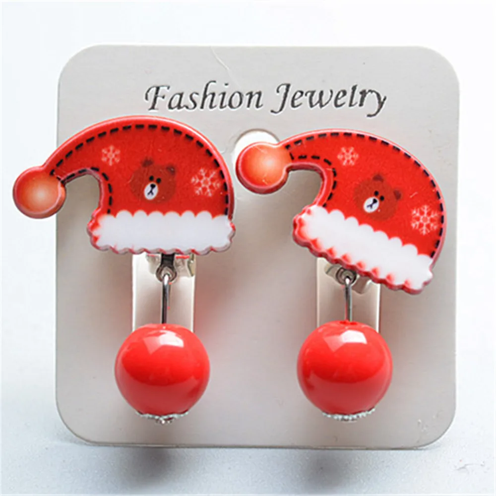 Новые Мультяшные Детские клипсы для ушей без пирсинга, Рождественские рога лося, Висячие Бусы, Серьги с кисточками, серьги для девочек