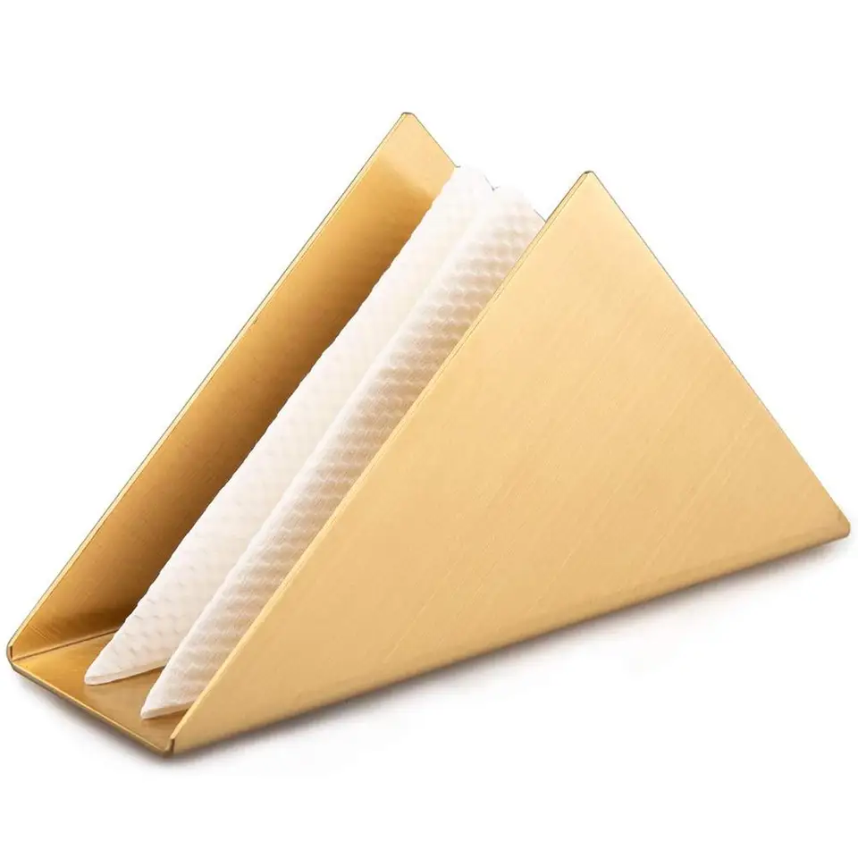 Golden Pensino Triangle Napkin Holder Stainless Steel Triangle Tissue Holder Vertical Dinner Tables Restaurant Coffee Shop Hotel Tissue Holder