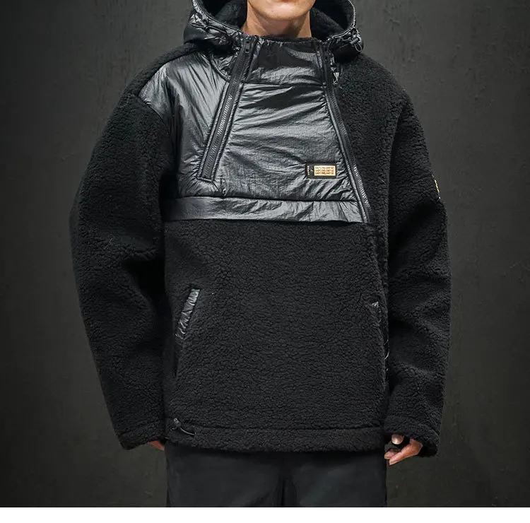 Autumn And Winter New Style Men's Loose And Plus-sized Hooded Joint Coat Couple Clothes Lambs Wool Cotton-padded Clothes Casual