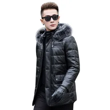 Мужская куртка из натуральной кожи, зимняя куртка с воротником из лисьего меха, пальто из настоящей овчины для мужчин, теплый пуховик, Manteau Homme Hiver MY1848