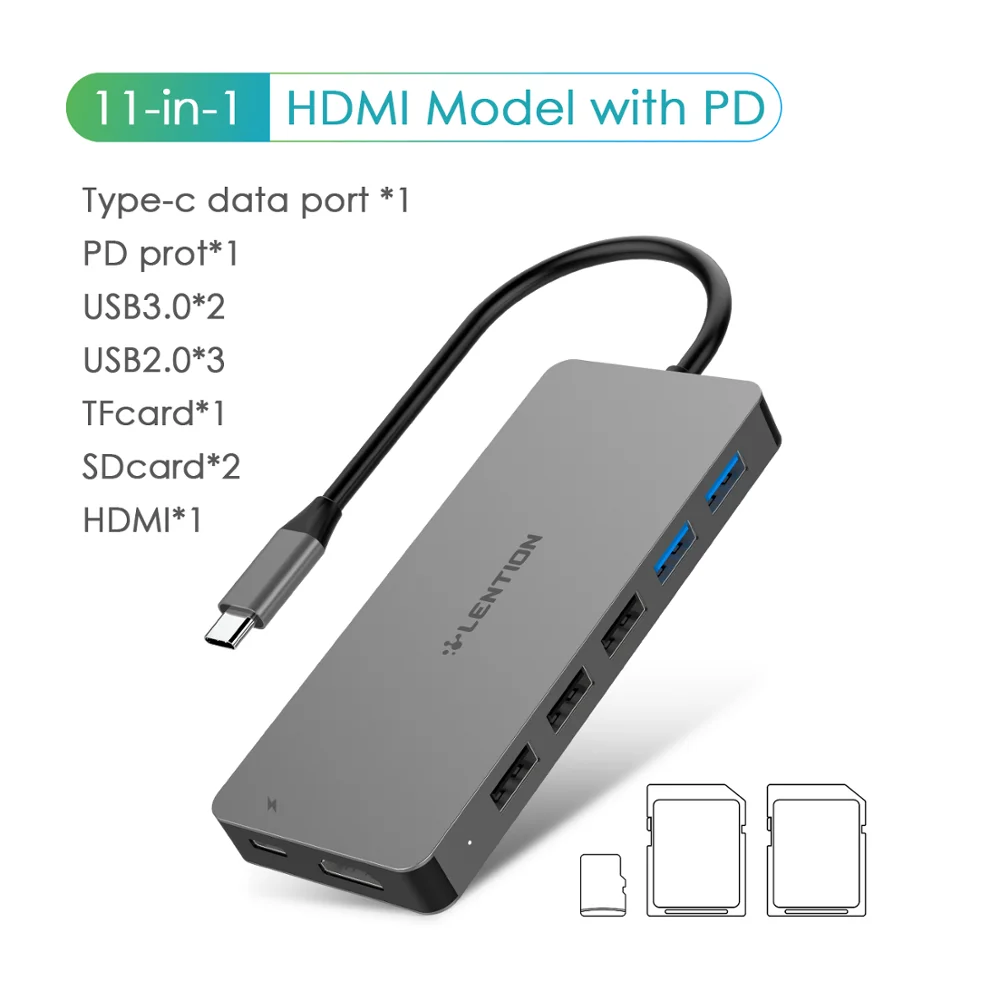 Thunderbolt 3 док usb type C к HDMI концентратор адаптер для MacBook samsung Dex Galaxy S10/S9 USB-C конвертер SD/TF карт - Цвет: 11 in 1 space grey