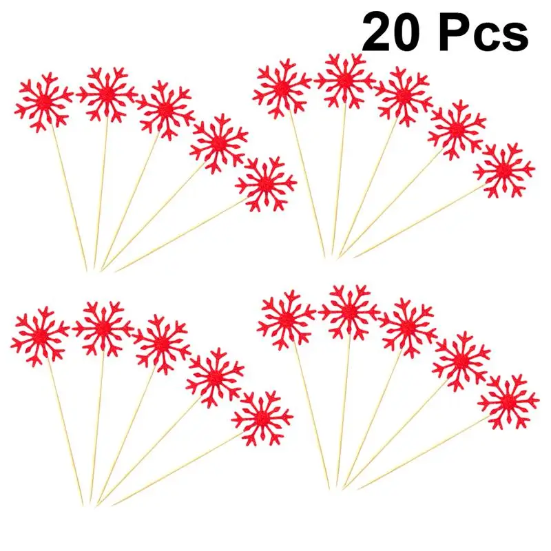 20pcs Red Snowflake Glitter Paper Cake Decorating Toppers Party Decor Cake Insert Christmas Cupcake Toppers Birthday Wedding A35