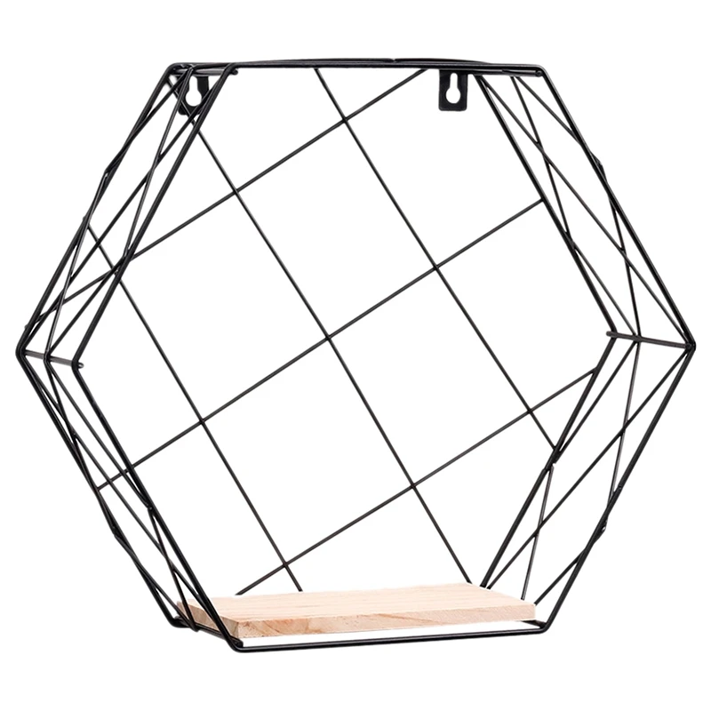 

Iron Decorative Shelves Hexagonal Grid Wall Shelf Combination Hanging Geometric Figure Home Decoration Accessories