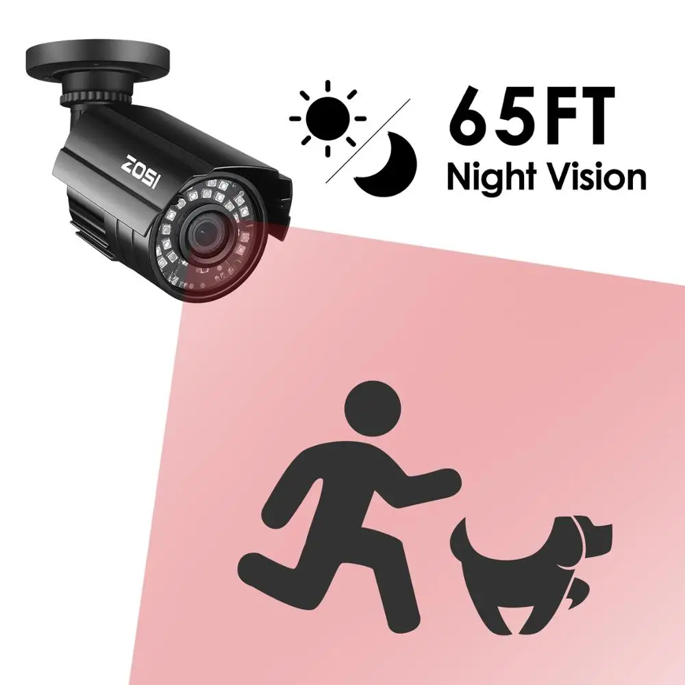 ZOSI 8CH 1080N TVI H.264+ 8CH DVR 8 720P Outdoor Weatherproof CCTV Video Home Security Camera System Surveillance Kits