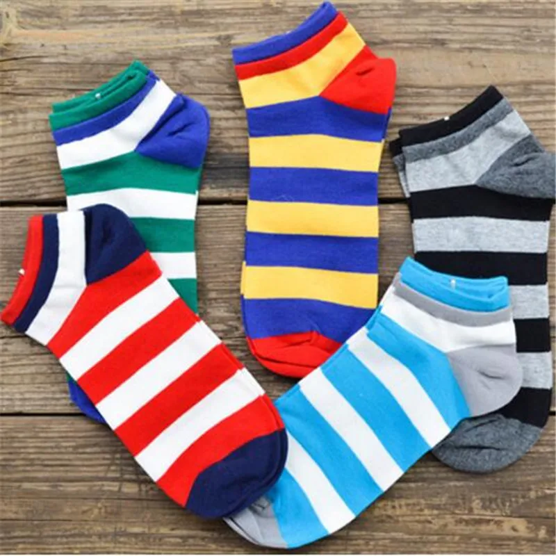 Горячая распродажа! Мужские хлопковые носки на весну, лето и осень, черные полосатые носки, мужские и мужские цветные короткие носки, подарки для мужчин