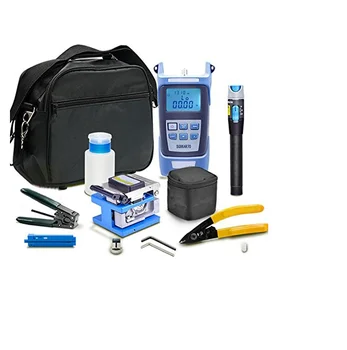 

Wholesale-13 In 1 Fiber Optic FTTH Tool Kit with Fiber Cleaver and Optical Power Meter 5km Visual Fault Locator Wire stripper