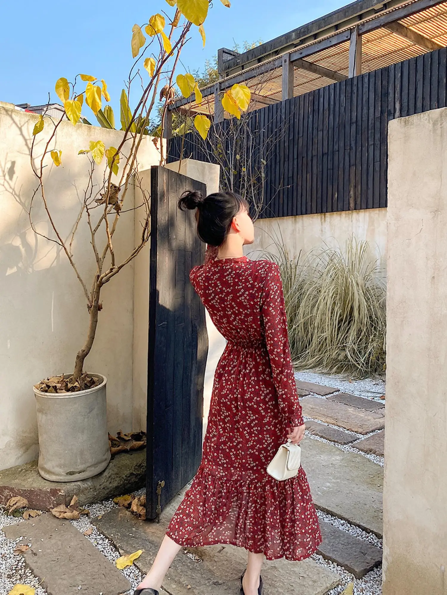 Винтажное платье с цветочным принтом Boho Весна Лето Женское модное повседневное вечернее платье с длинным рукавом офисное платье большого размера плюс красное платье