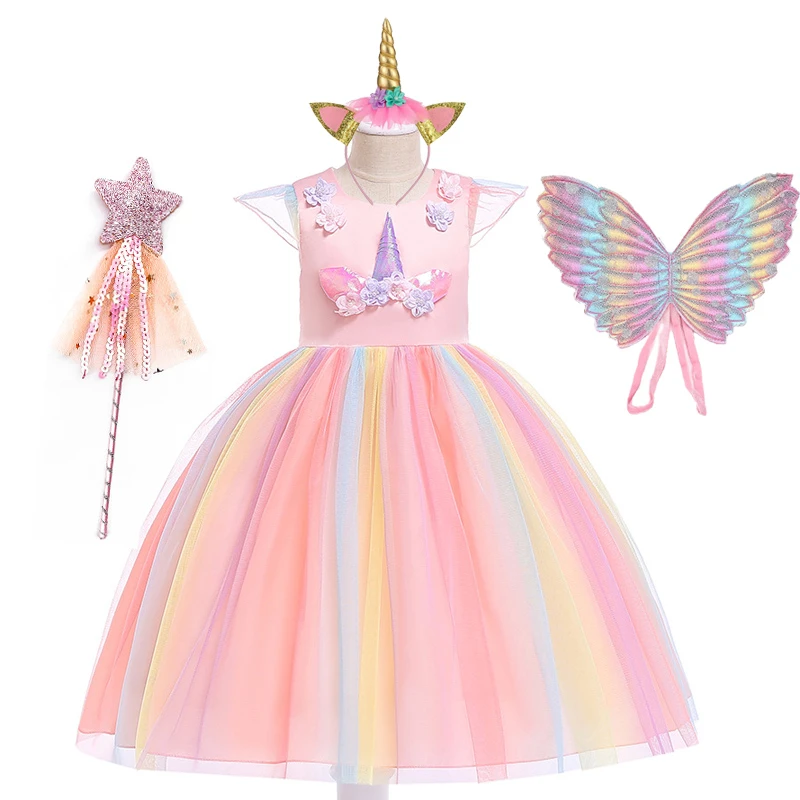 2021 Unicorn Girls Summer Dress Kids Birthday Party Princess Costume for Halloween Christmas Children Ball Stage Clothing winifred sanderson costume