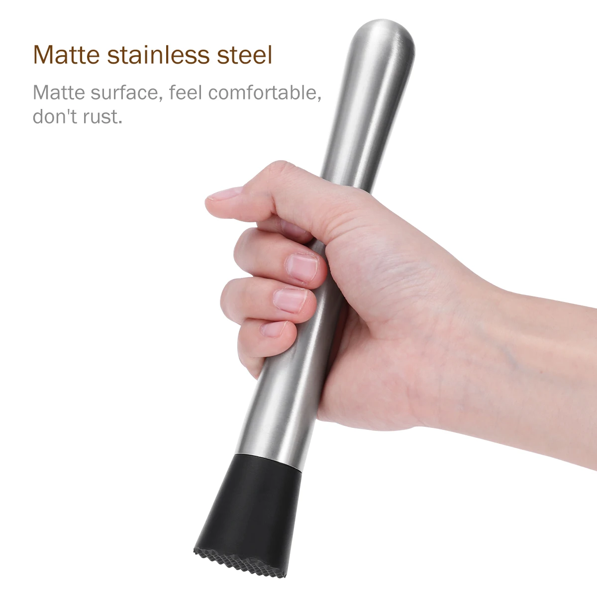 OUNONA Stainless Steel Cocktail Muddler Wine Stirrer Ice Crusher Stick with Grooved Plastic