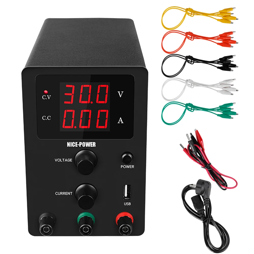 

USB DC Switching Lab Adjustable Power Supply Laboratory 30V 10A 60V Voltage Regulator Bench Source Digital 6 Pair output Cable