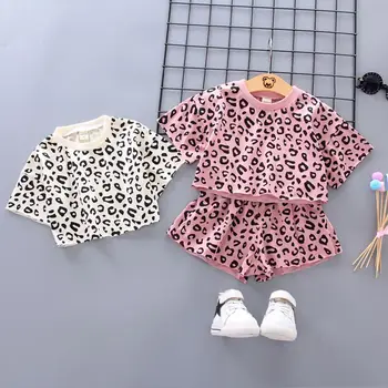 

fashion girls short sleeve leopard print tops pullover T-Shirts leopard shorts toddler kids baby girl clothes clothing sets 2pcs