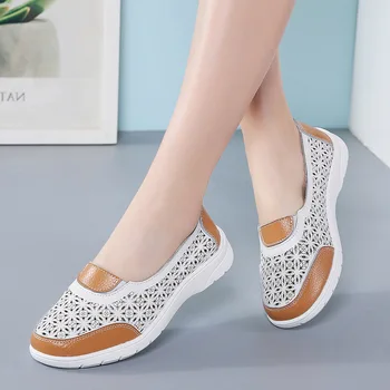 

Women Flat Sandals Split Leather Cut-out Mother Platform Sandals Soft EVA 2020 Summer Shoes Woman Casual Beach Sandalias SH102