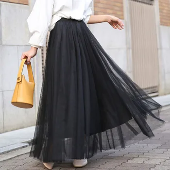 

Long Mesh Skirt Women Elegant Fashion Street Korean Style Preppy Fairy White Maxi Skirts High Waist Summer 2020 Black Gothic