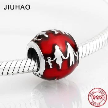 

Fashion Our family red Enamel beads 925 Sterling Silver Fit Original JIUHAO Charm Bracelet Jewelry making Mother's Day gift