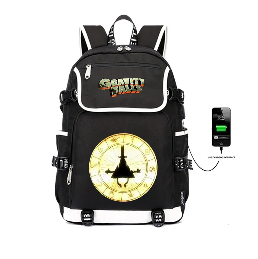 Рюкзак Gravity Фолс, школьная сумка, usb зарядка, рюкзак, студенческий школьный ноутбук, Подростковая дорожная сумка, женская и мужская упаковка - Цвет: 19