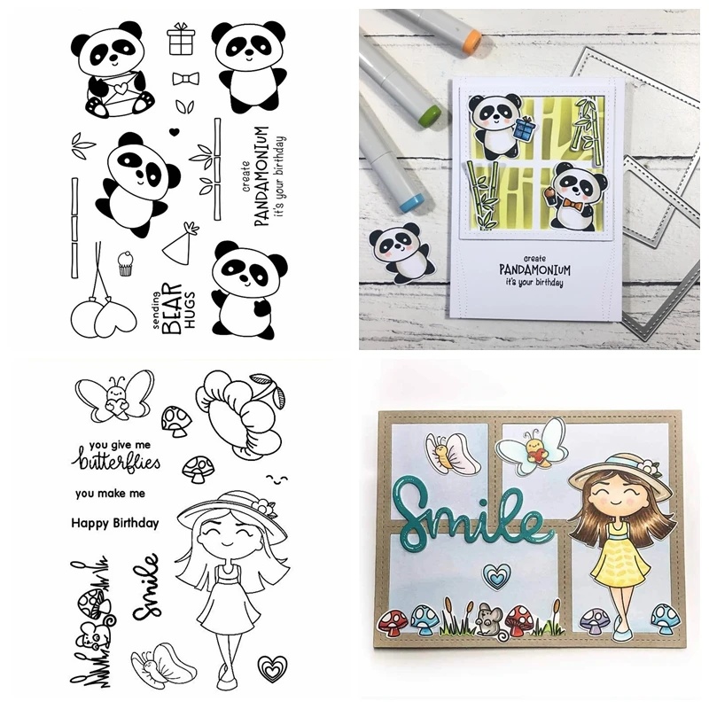 Teddy Bear Opens Gift Transparent Clear Stamps Metal Cutting Dies