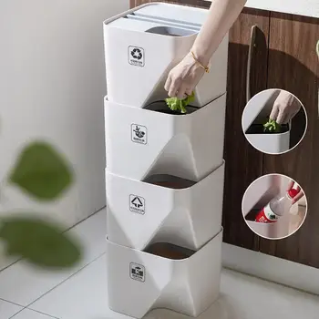 

1pc Garbage Can Stacked Sorting Trash Bin Household Dry & Wet Separation Recycling Trashcan Waste Bin Kitchen Office Rubbish Bin