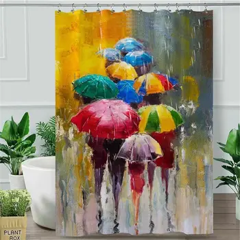 

Colored Shower Curtain Rainy Day Bath Curtain Oil Printed Waterproof