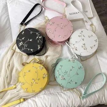 

Floral Printed Lace Small round Bag Women's New Fashion Cartoon Cute Shoulder Bag Embroidered Handbags Crossbody Bags For Female