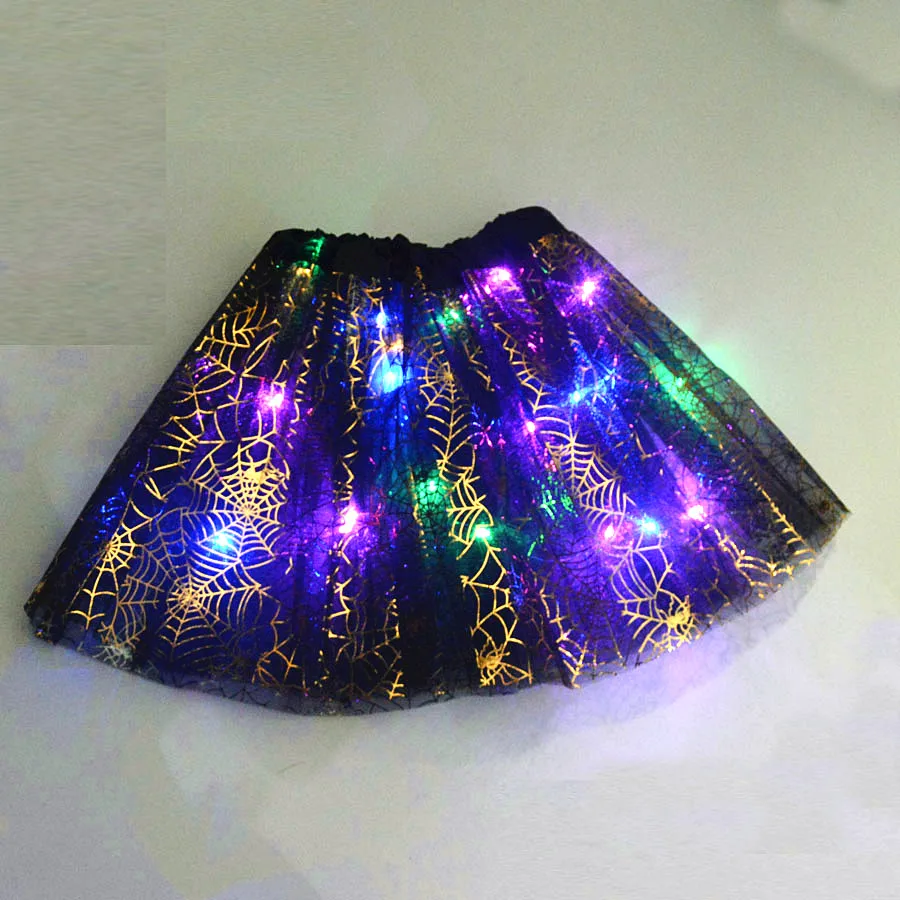 Светодиодный мини-юбка для детей; Однотонный неоновый светильник; юбка-пачка для девочек; юбки для танцев; подарок на Рождество, день рождения, вечеринку; светящаяся детская одежда - Цвет: cobweb skirt