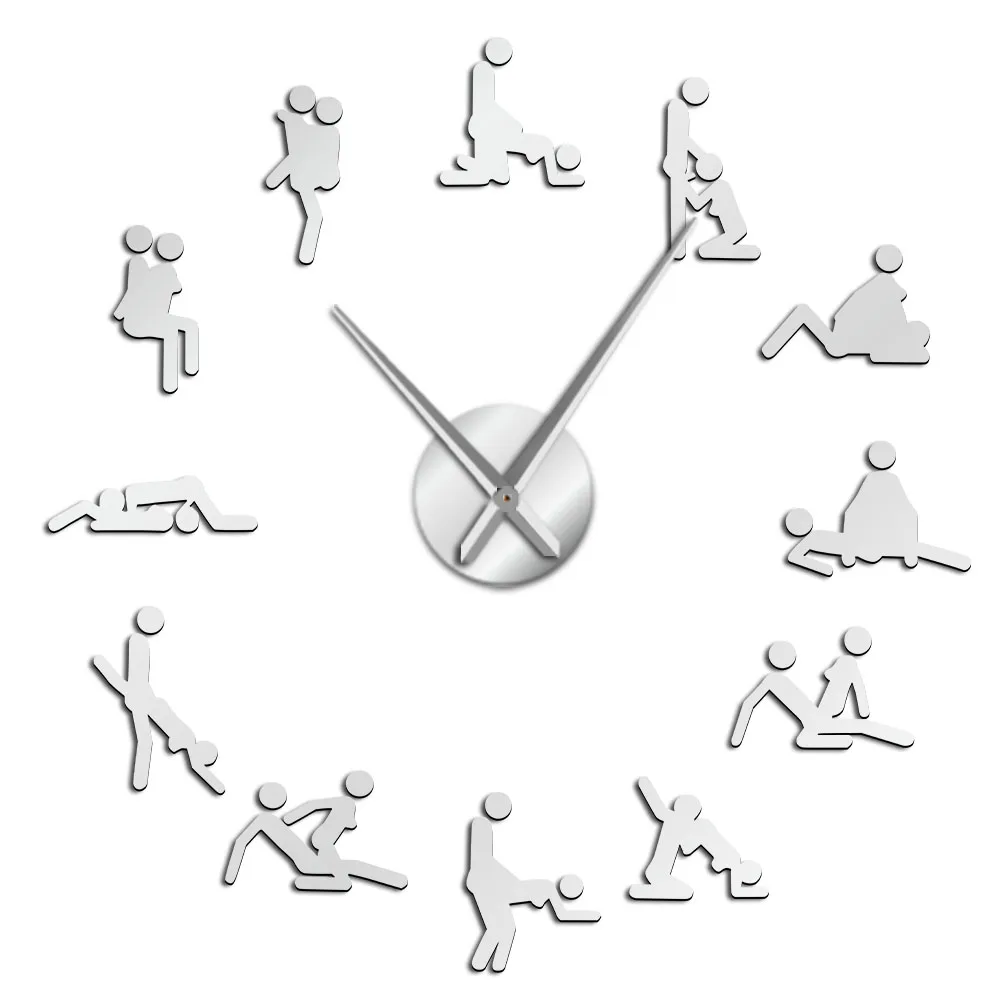 Девичник озорная игра Настенный декор DIY гигантские большие настенные часы KamaSutra догадаться секс позиции жесткий женский мужчина женщина - Цвет: Silver