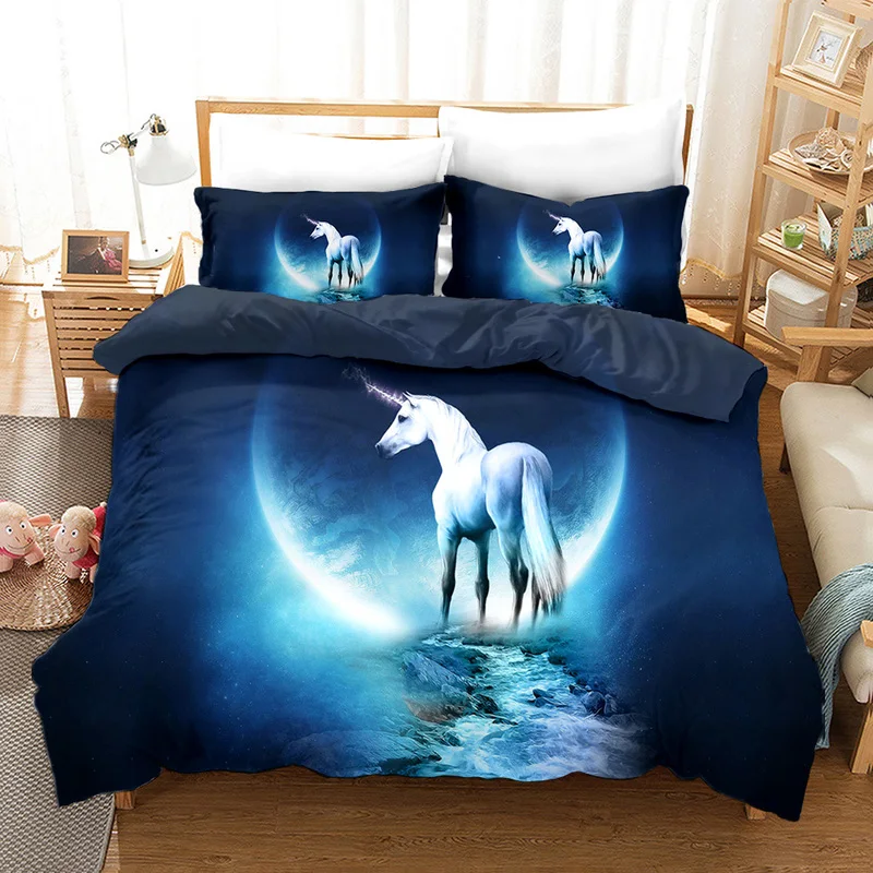 Fire Horse Animal Bedding Set Moon Black Comforter Duvet Cover Set Single Twin Double Queen King Size Home Textiles Pillowcase