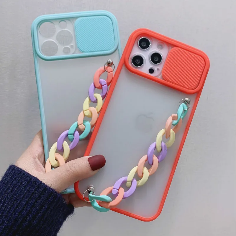 Slide Camera Lens Protection Phone Case for huawei P Smart 2021 Y7A 3D Wrist Chain phone case for huawei y7a y 7a p smart 2021 waterproof case for huawei