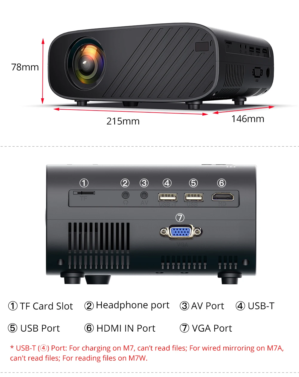 Everycom M7 LED Video Projector 720P Portable Optional Android Wifi Bluetooth Beamer Support Full HD 1080P Home Theater Cinema