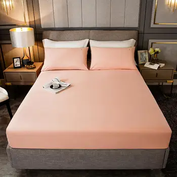 

1 pc 100% Pure Cotton Fitted Sheet King Size Solid Color Mattress Covers With Elastic juego de sabanas Bed Linen For Double Bed