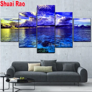 

Blue Calm Lake Surface Scene Diamond Painting 5 Piece Set 3d Cross Stitch Diamond Embroidery Multi-pictures Wall Decor,