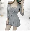 cardigan Two piece suit buttons Summer Dress mini Women Slim High Elastic Bodycon Sexy Party Dresses Vestidos bandage dress ► Photo 1/6