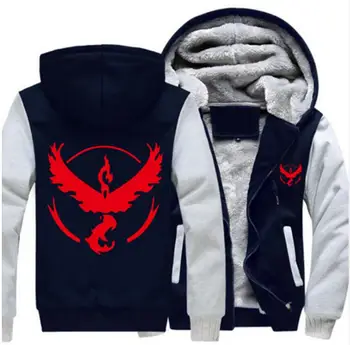 

USA SIZE Men Hoodies Pokemon Go Team Valor Team Mystic Team Instinct Winter Fleece Sweatershirts Zipper Thicken Coat Jacket