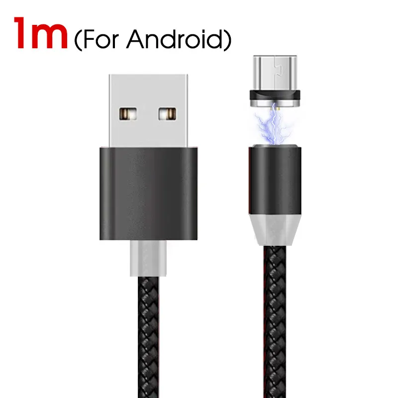 Магнитный кабель Micro type-C для быстрой зарядки iPhone, 1 м, 2 м, магнитный кабель usb type-C для мобильного телефона huawei, Xiaomi - Цвет: Black