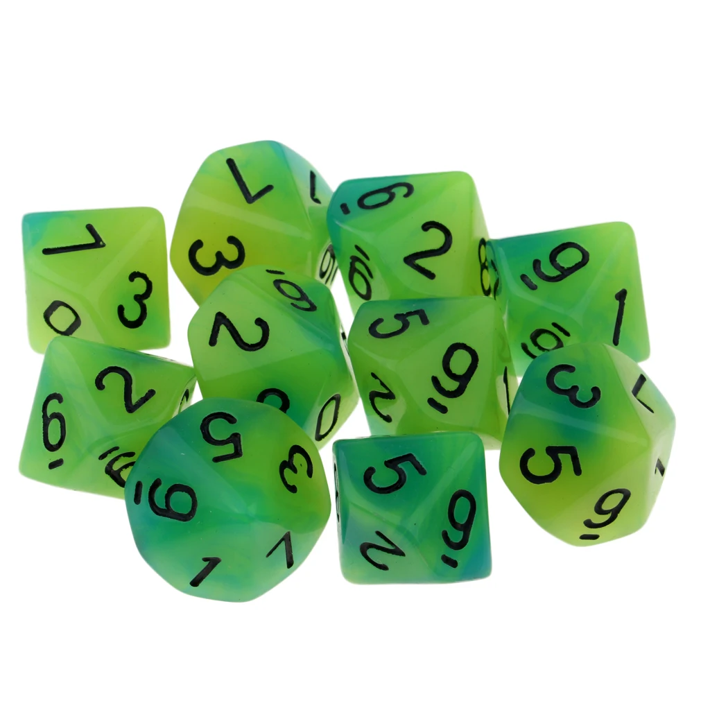 Tabletop Game 10pcs Dungeons Dragons Dice D10 D&D Luminous 1.6cm Multi Dice Set Night Luminous Dice Set