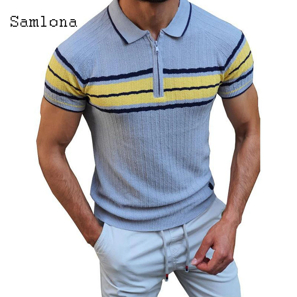 Polo a rayas de talla grande para ropa de verano, camiseta informal ajustada, jerseys de manga corta cremallera, 2021|Polo| - AliExpress