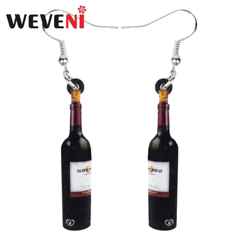 

WEVENI Acrylic Red Wine Bottle Earrings Long Smooth Printing Dangle Drop Jewelry For Women Girls Teens Classic Gift Accessories