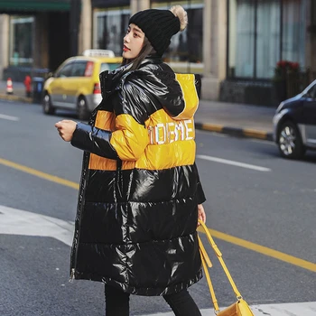 

Winter jacket women Coat Pakras Women Cotton Padded Plus Size Loose Thick Warm Patchwork Hooded Long Parka Overcoat Female MY16