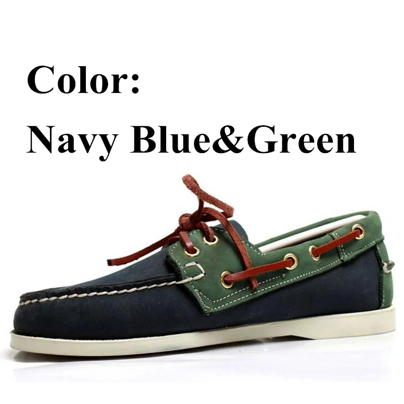 Docksides/классические мужские и женские мокасины из натуральной кожи; большие размеры; темно-синие, черные, коричневые брендовые лоферы на плоской подошве; 2019A045 - Цвет: Navy Blue-Green