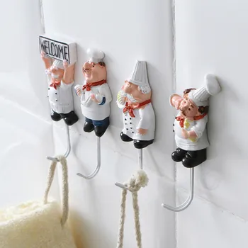 

Cartoon Chef Stainless Steel Hook Resin Chef Rustproof Waterproof Holder Home Decorative Hook For Kitchen bathroom Towel Hook