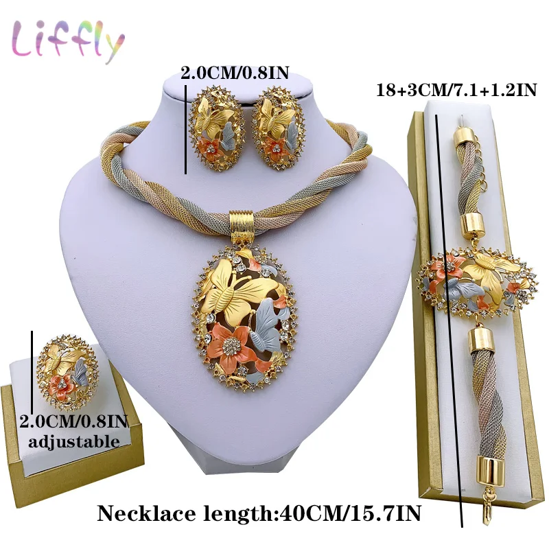 African Jewelry Charm Women Necklace Earrings Dubai Gold Jewelry Sets for Women Wedding Bridal Bracelet Ring Pendant Jewelry Set - Image 6