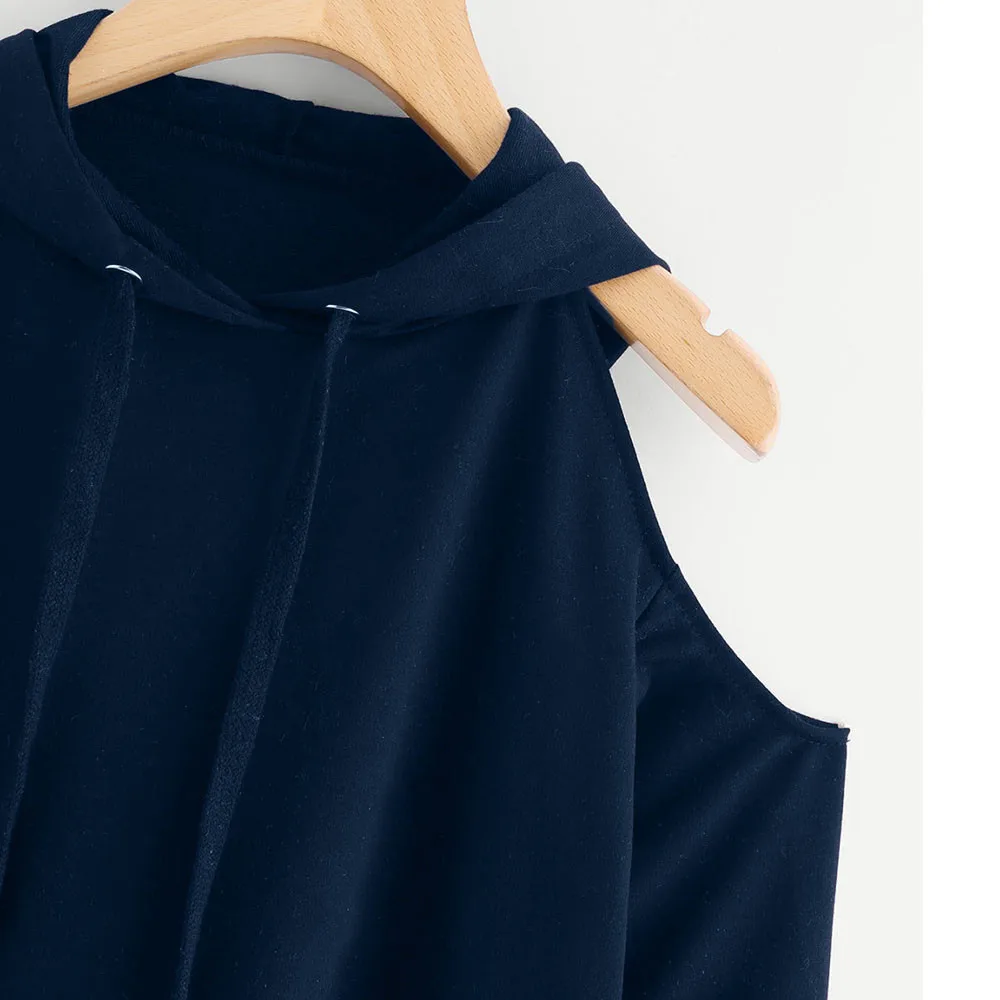 JAYCOSIN Fashion Women Casual Simple Loose Off Shoulder Hooded Sweatshirt Long Sleeve Comfortable Soft Pure Color Blouse