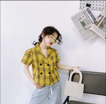 

2020 Korean style girls plaid shirt fashion summer cotton girls blouse 4-10t C978