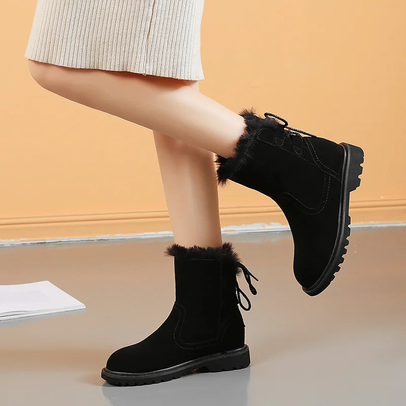 

New 2019 Mid-Calf Boots Winter Fashion Keep Warm Non-Slip and Wearproof Lady Cow Suede Shoes Round Toe Hook & Loop Handmade