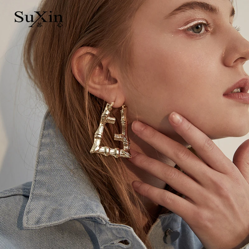 Серьги SuXin новинка 2020 простые квадратные серьги из бамбука для женщин Длинные
