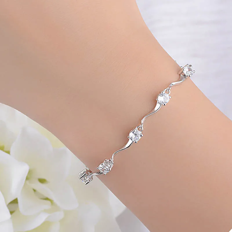 Bague Ringen, Модный корейский стиль, волнообразный браслет для женщин, AAAAA, циркон, простое серебро 925, ювелирные изделия для свадеб