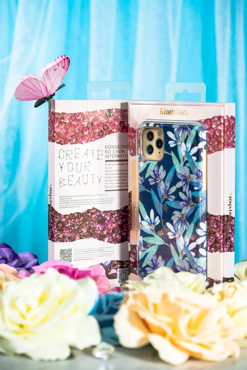 Чехол Kingxbar с кристаллами Swarovski Flower для iPhone 11/Pro/Max противоударный жесткий чехол на заднюю панель