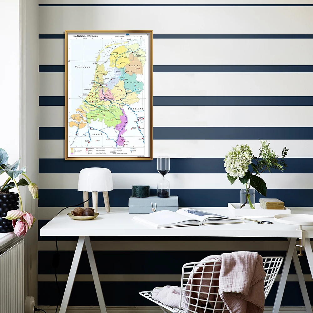 42*59cm Netherlands Provinces Map in Dutch Small Size Wall Art Poster Canvas Painting Home Decor School Supplies